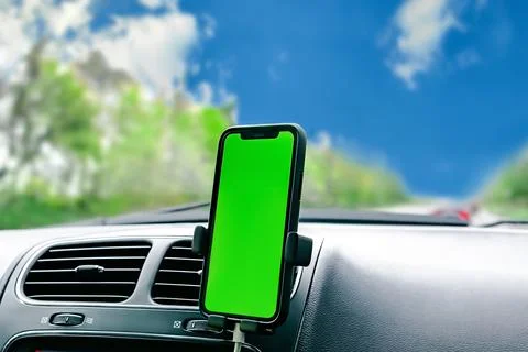 Maps application with GPS navigation on mobile smartphone green screen,chroma Stock Photos