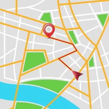 Maps city, arrows, pin. Stock Illustration