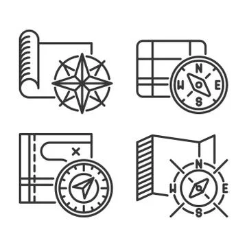 Maps with Compass and Wind Rose Icons Set. Vector 库存插图