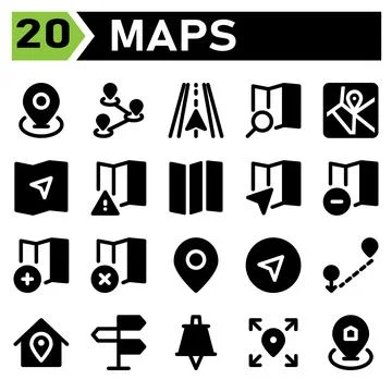 Maps icon include map location marker navigation route maps direction road ic Stock Illustration