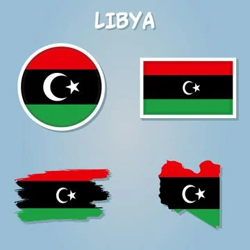 Maps of Libya, 3 dimensional with flag clipped inside borders,and shadow. Stock Illustration