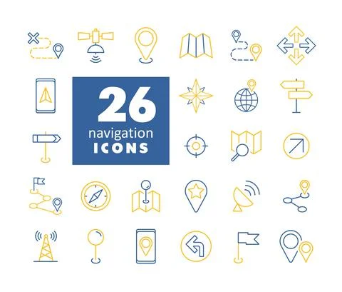 Maps, location, navigation vector flat icons set Illustrazione stock