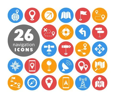 Maps, location, navigation vector glyph icons set Stock Illustration