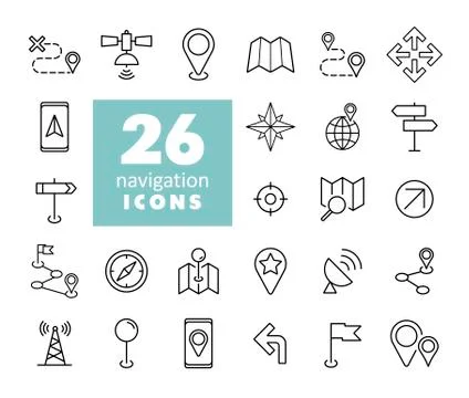 Maps, location, navigation vector icons set Illustrazione stock