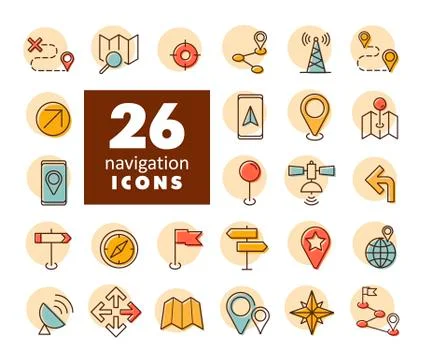 Maps, location, navigation vector icons set Stock Illustration