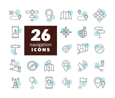 Maps, location, navigation vector icons set Stock Illustration