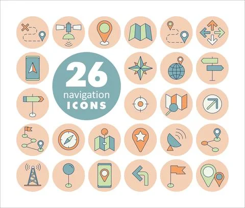 Maps, location, navigation vector icons set Stock Illustration