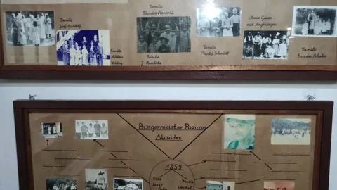 Maps of the mayor and a purchase-contract in a museum in Pozuzo, Peru Stock Footage 283304144