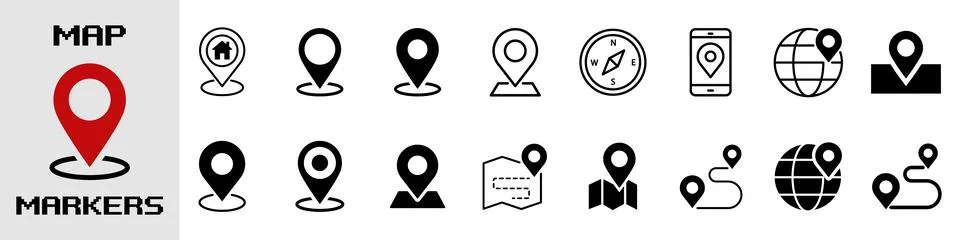 Maps pin. Location map icon set Stock Illustration