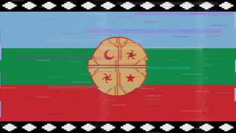 Mapuche Glitch Flag Vector - RGB Split Digital Video Frame Design Stock Illustration