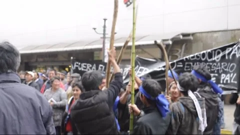 Mapuche ritual during a protest against the construction of an airport in Temuco Stock Footage 139923569