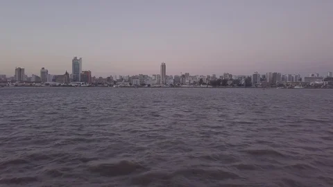 Maputo skyline filmed from Maputo Bay, the capital city of Mozambique Stock Footage 128058218