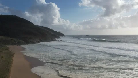 Mar de fora beach in Finisterre 4K drone footage Video stock 296270530