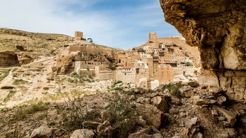 Mar Saba Monastery Timelapse in the Afternoon 4K Stock Footage 92920414