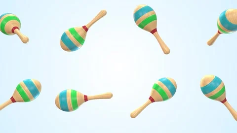 Maracas Falling on a Light Blue Background. Wooden Textured Maracas 3D. 4K Stock Footage 305155342