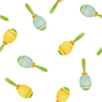 Maracas seamless pattern. Vector Flat illustration isolated on white. Festive an Illustrazione stock