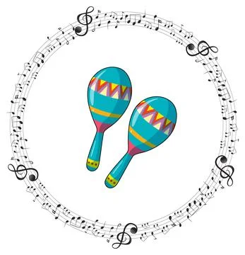 A maracus with musical notes on white background イラスト素材