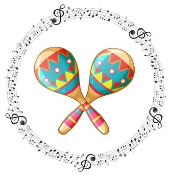 A maracus with musical notes on white background Stock Illustration