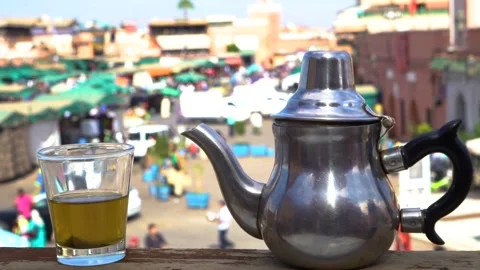 Marakesch View with Mint Tea Morocco Stock Footage 147687380