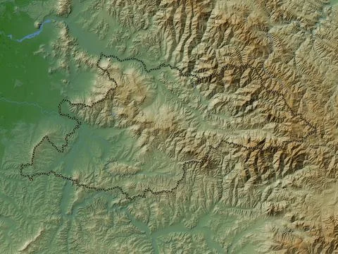 Maramures, Romania. Colored elevation map with lakes and rivers Stock Illustration