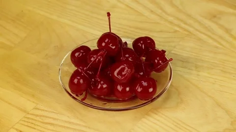 Maraschino cherry in a glass dish Stock Footage 50852995