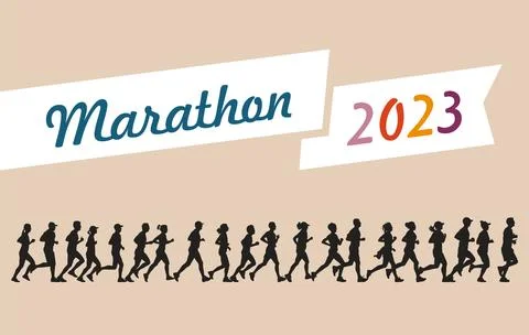 Marathon 2023 vector banner. Running people vector illustration. Stock Illustration