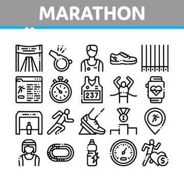 Marathon Collection Elements Icons Set Vector Illustrazione stock