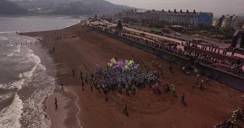 Marathon Colour rush Beach Stock Footage 95183083