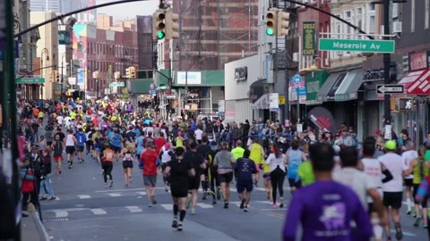 Marathon competition in NYC. Slow motion running. Stock Footage 132463531