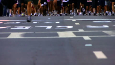 Marathon Event Start: Runners Taking Off 4K Stock Footage 287498243