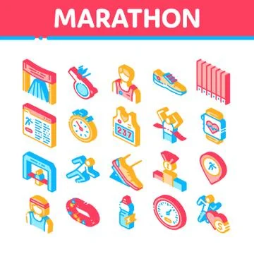 Marathon Isometric Elements Icons Set Vector イラスト素材