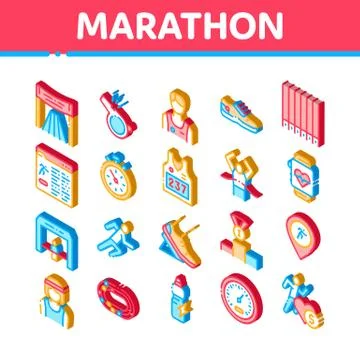 Marathon Isometric Elements Icons Set Vector 스톡 일러스트
