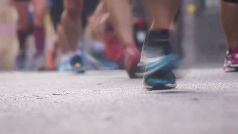 Marathon Legs Feeds Sportshoes Running17, 16 sec, full HD Stock Footage