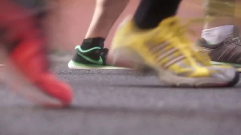 Marathon Legs Feeds Sportshoes Running21 24 sec, full HD Stock Footage