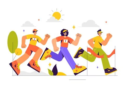 Marathon Race Vector Illustration featuring People Running and Jogging in a.. Illustrazione stock