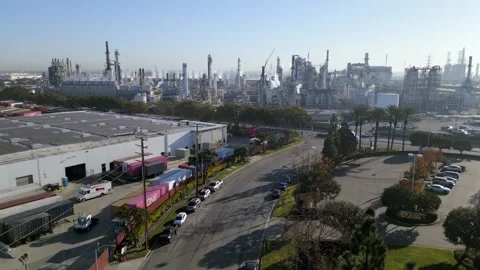 Marathon Refinery Carson California Drone Aerial View Stock-Footage 335428316
