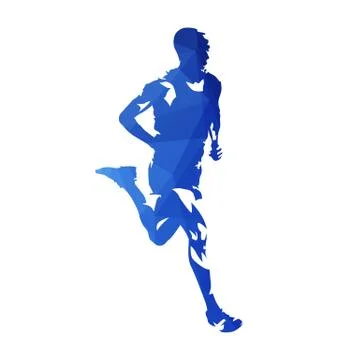Marathon runner, abstract blue polygonal vector silhouette. Run Stock Illustration