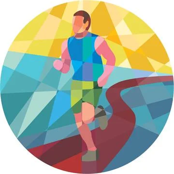 Marathon Runner In Action Circle Low Polygon Low polygon style illustratio... Stock Photos