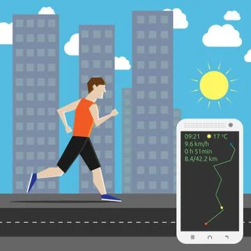 Marathon runner in city Stock Illustration