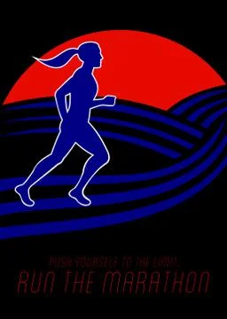 Marathon runner female pushing limits poster. Stock Illustration