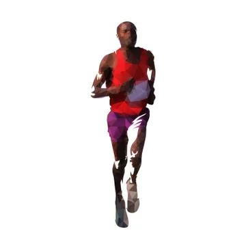 Marathon runner front view, isolated polygonal vector illustration Stock Illustration