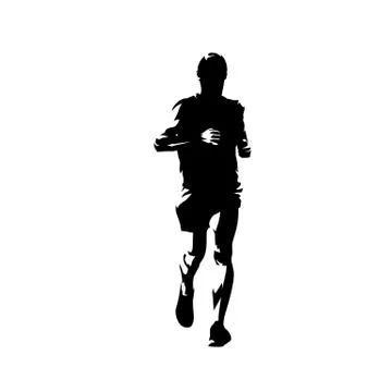 Marathon runner, isolated vector silhouette, front view. Running athlete Stock Illustration