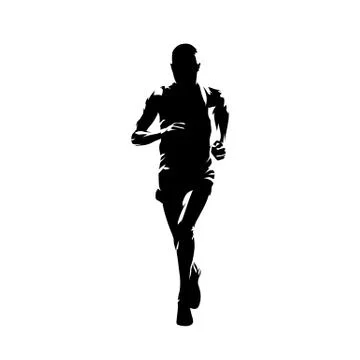 Marathon runner, isolated vector silhouette, front view. Running athlete Stock Illustration