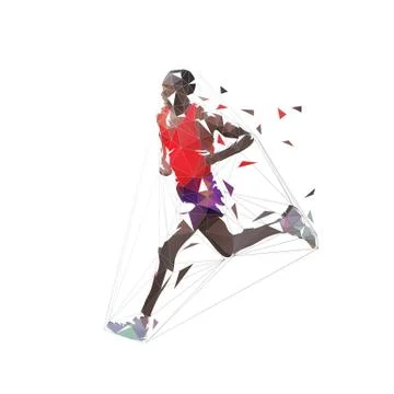 Marathon runner, low polygonal isolated vector illustration, side view. Geome Stock Illustration