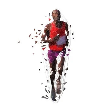 Marathon runner, low polygonal vector illustration. Geometric african america Stock Illustration