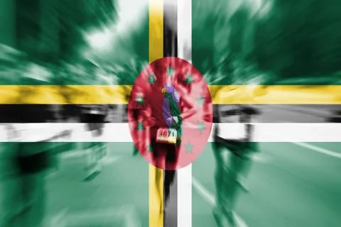 Marathon runner motion blur with blending  Dominica flag 写真素材
