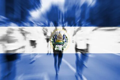 Marathon runner motion blur with blending  El Salvador flag 写真素材