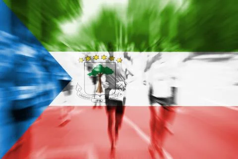 Marathon runner motion blur with blending  Equatorial Guinea flag 写真素材