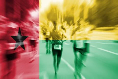 Marathon runner motion blur with blending  Guinea-Bissau flag Stockfoto's