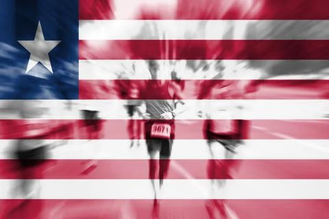Marathon runner motion blur with blending  Liberia flag 스톡 사진